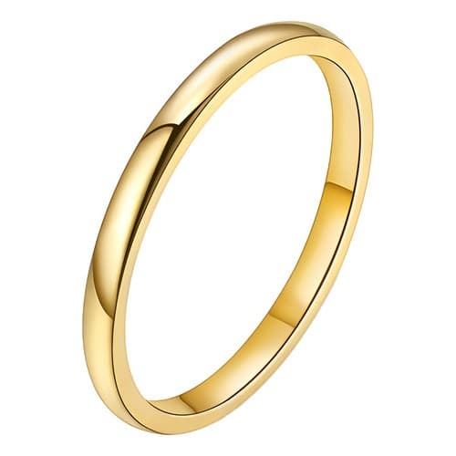 Aliança de Noivado Tradicional 2mm Fina Abaulada Banhada a Ouro Aço Inoxidável Luxo Avulsa