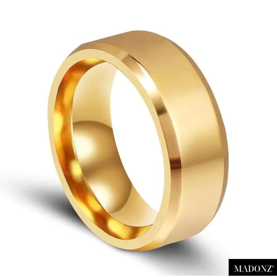 Aliança Avulsa Chanfrada 8mm Casamento Banhada a Ouro Aço Inoxidável Noivado Luxo Grossa
