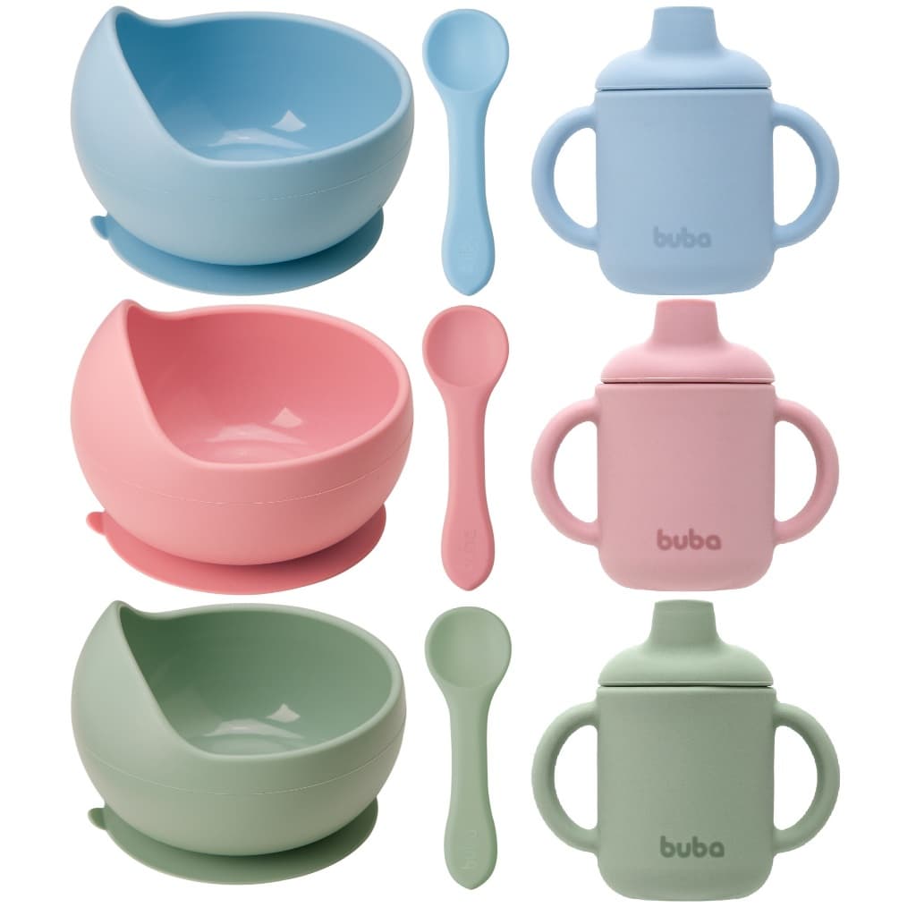Kit Alimentação Buba Silicone - Tigela (Bowl) com Ventosa + Colher Macia + Copo de Transição