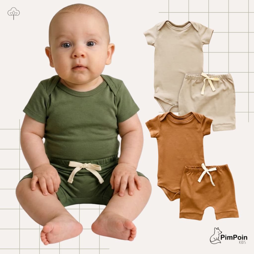 Conjunto Body + Short Saruel Bebê Unissex | Algodão Premium  | Boho Minimalista | cores neutras|P -1