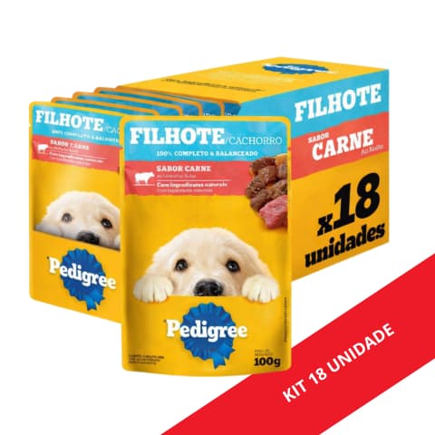 PEDIGREE SACHÊ  FILHOTE SABOR CARNE 100 G, CX ORIGINAL DE FÁBRICA KIT 18 UN