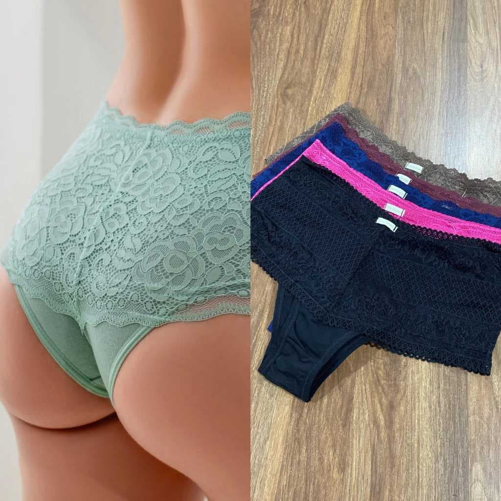 Kit 5 Calcinhas Feminina Plus Size 48 50 52 Pala Alta Modeladora Rendada Aperta a Barriga Cinta Top