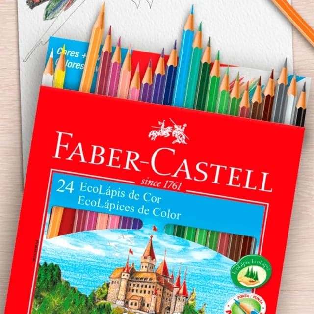 Lápis de Cor Faber-Castell 24 Cores Escolar Desenho Pintura Sextavado Original