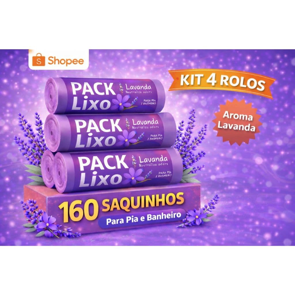 Kit 4 Rolos Saco de Lixo Perfume de Lavanda Pia e Banheiro Lixeira Pequena - 160 Saquinhos