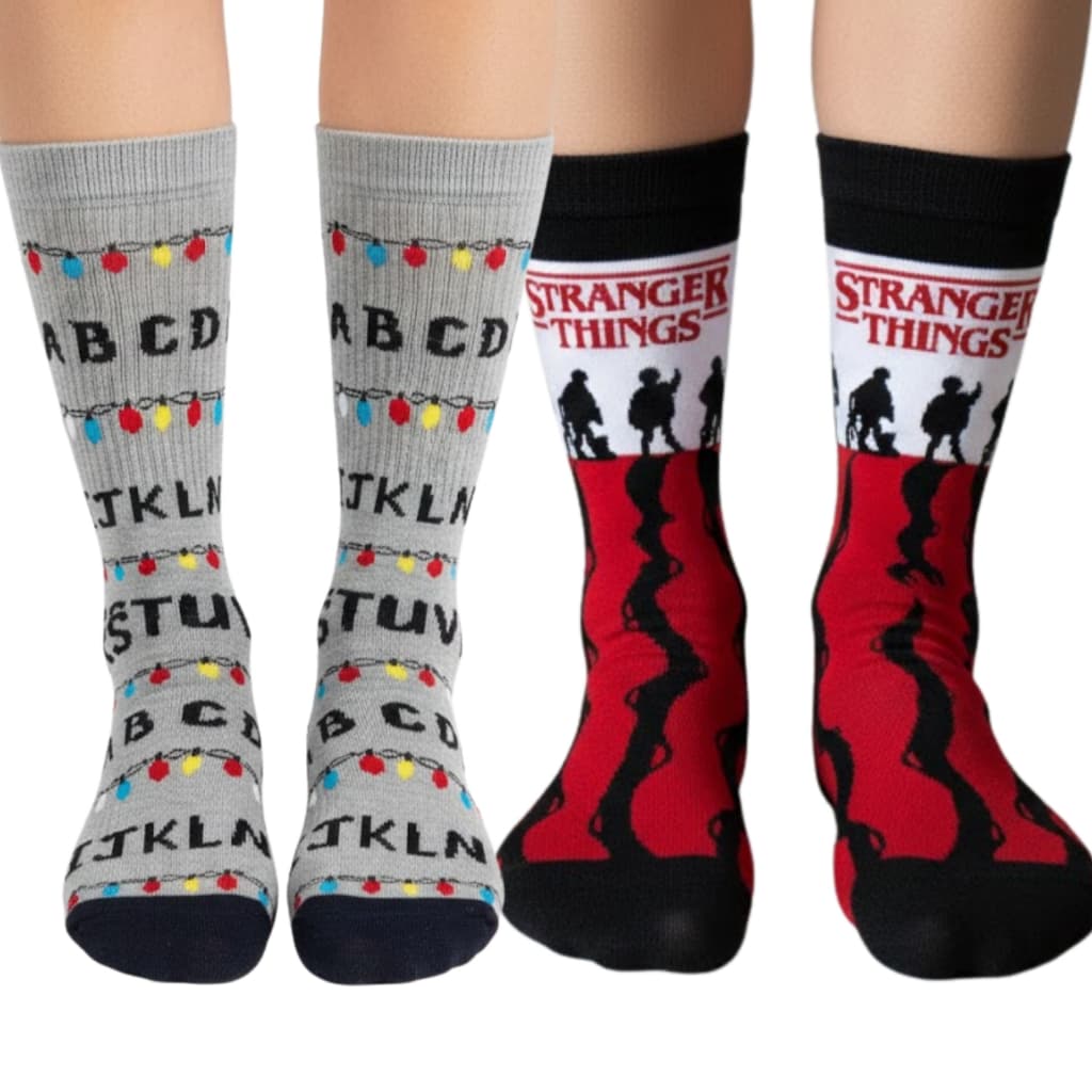 Kit 2 Pares Meia Stranger Things Cano Alto Mundo Invertido Personagens Geek Algodão Unissex Brinde