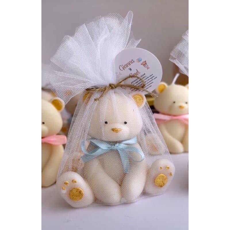 Vela Ursinho Aromática 220g Grande Lembrancinha Personalizada com tule Velas aromáticas personalizadas