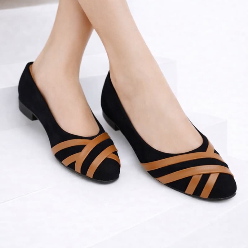Sapatilha sapato feminino trançada bico fino moda jeans caramelo preto macia casual dia a dia Tiras