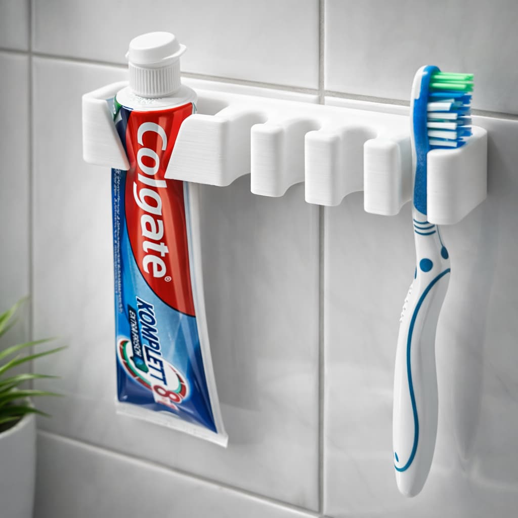 Suporte para Escovas e Pasta de Dentes de Parede - Fixação Forte Dupla Face - Porta 4 Escovas 1 Pasta