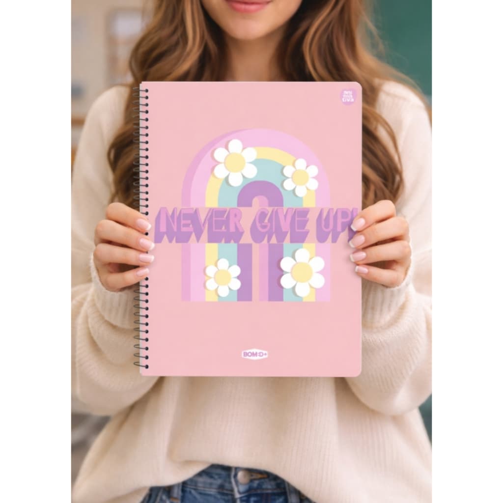 Caderno 1 Matéria Universitário Feminino Capa Dura Never Give Up 80 folhas