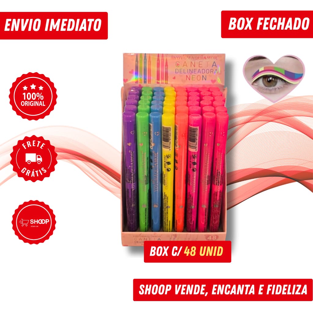 Box Fechado Caneta Delineadora Neon Colorida Yoyomaquiamor | Atacado com 48 Unidades