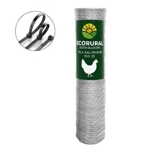 Tela Galinheiro Galvanizada 1,50x50 Metros Fio 23 (0,64mm) Com Enforca Gato - Kit Galinheiro