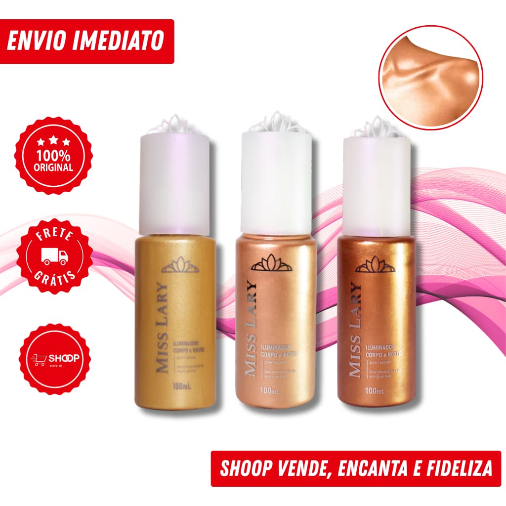 Iluminador e Bronzeador Spray  Miss Lary Corpo e Rosto | 100ml - Glow Radiante - 3 Variações