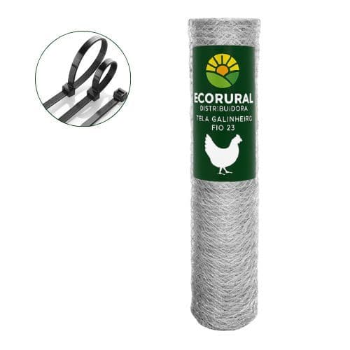 Tela Galinheiro 1,50x25 Metros Fio 23 Galvanizado Malha Hexagonal (5cm) + Brinde