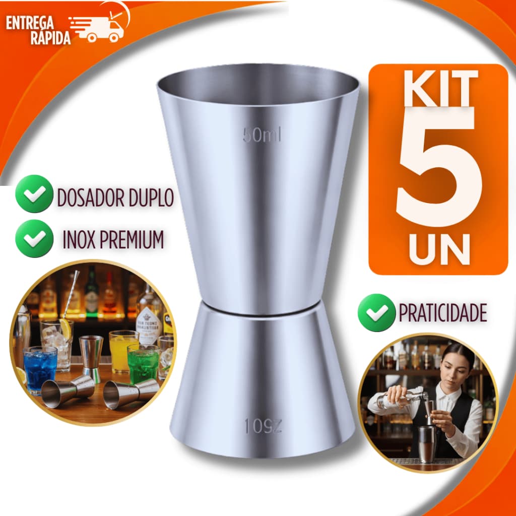 5 Dosador de Bebida Duplo para Drink Inox 25ml e 50ml Bar Drinks Bebidas Barman Premium Qualidade Máxima excelente