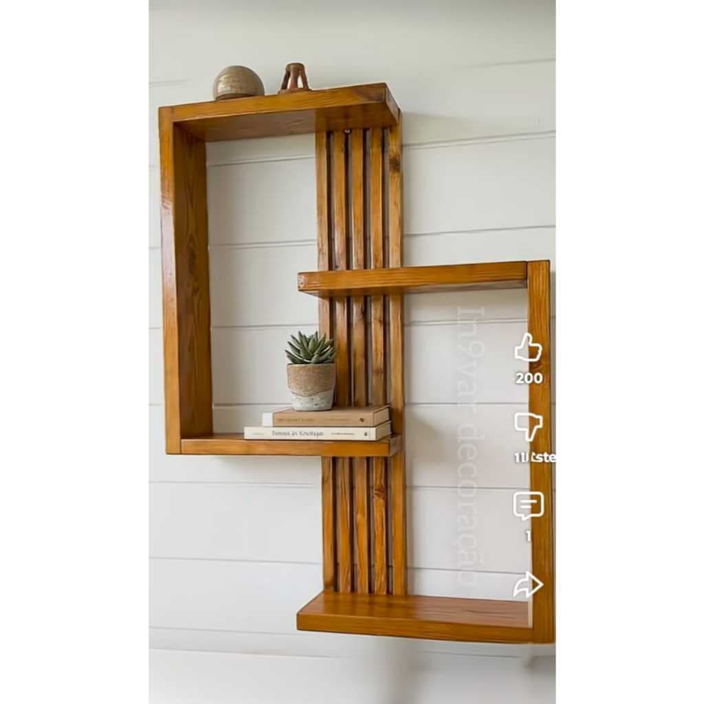 Prateleira Geométrica para Plantas Madeira Pinus Floreira Decorativa Nicho Moderno para Vasos