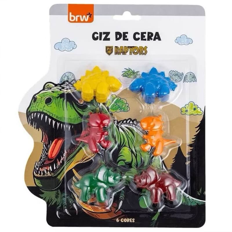 Giz de cera BRW dinossauros - kit infantil escolar Raptors