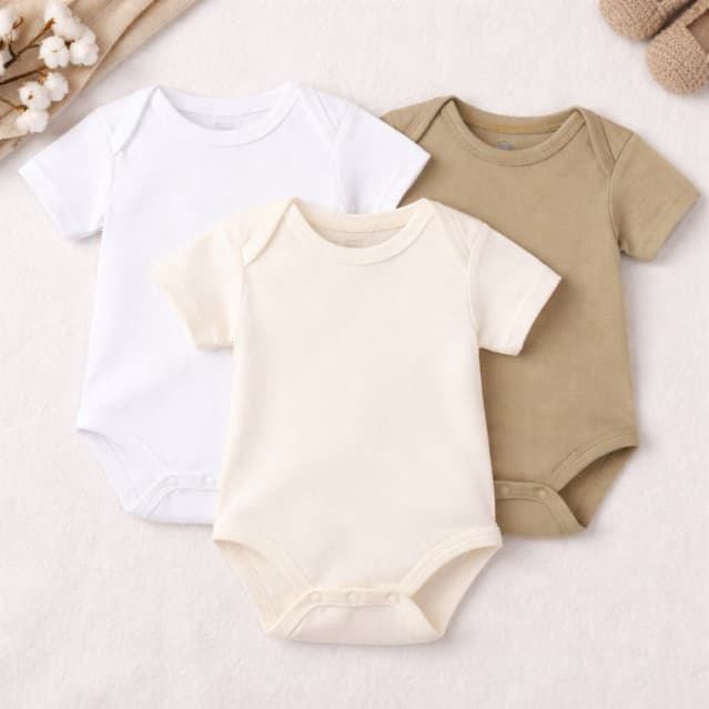 Kit Body Liso Bebê Neutro 3 Peças 100% Algodão Bodie Bebê Manga Curta Suedine Liso Verão Blusa de bebê Minimalista