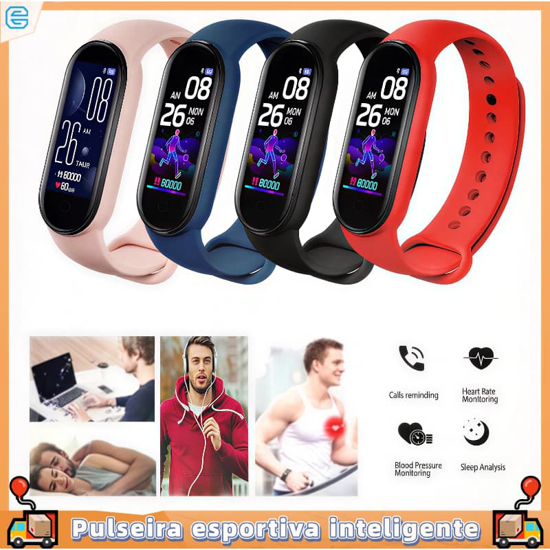 Pulseira inteligente M5M6M7M8Relógio esportivo à prova d'água com monitoramento da pressão arterial Monitor de