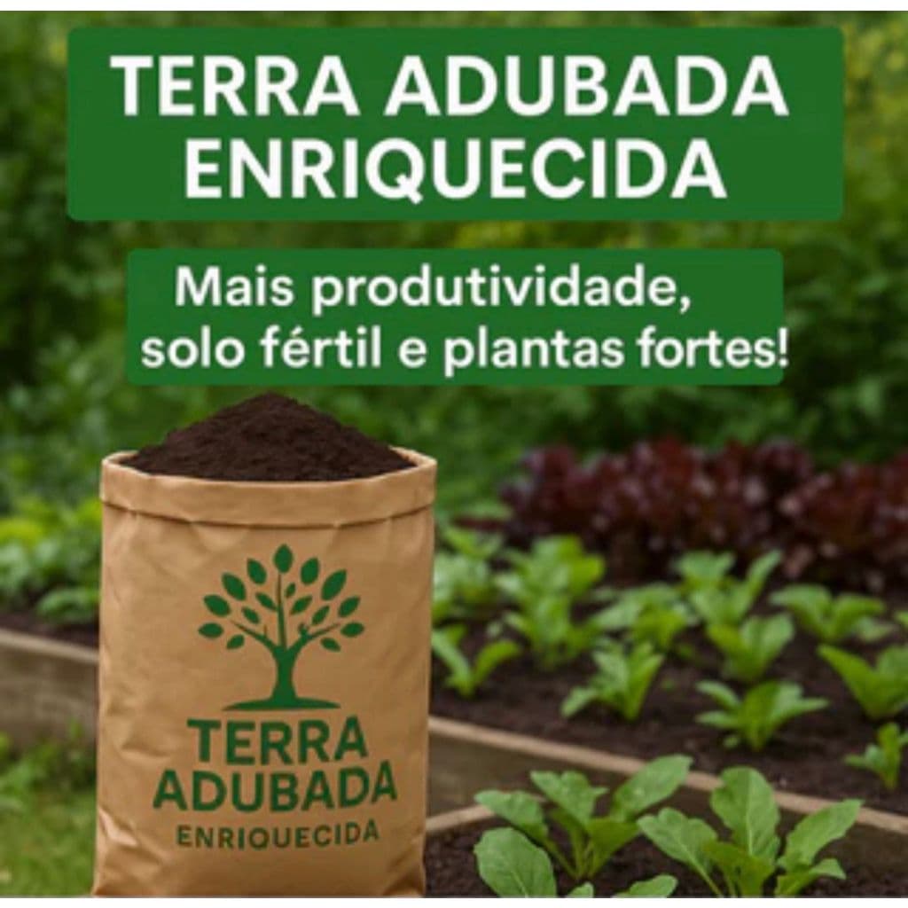 Terra Vegetal Preta Adubada Até 10Kg - Pronta para Plantar - Para Mudas, Plantas, Flores e Similares