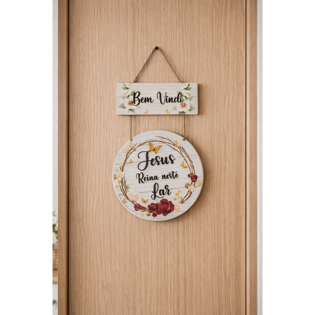 Placa decorativa Para Porta Bem vindo Jesus neste lar