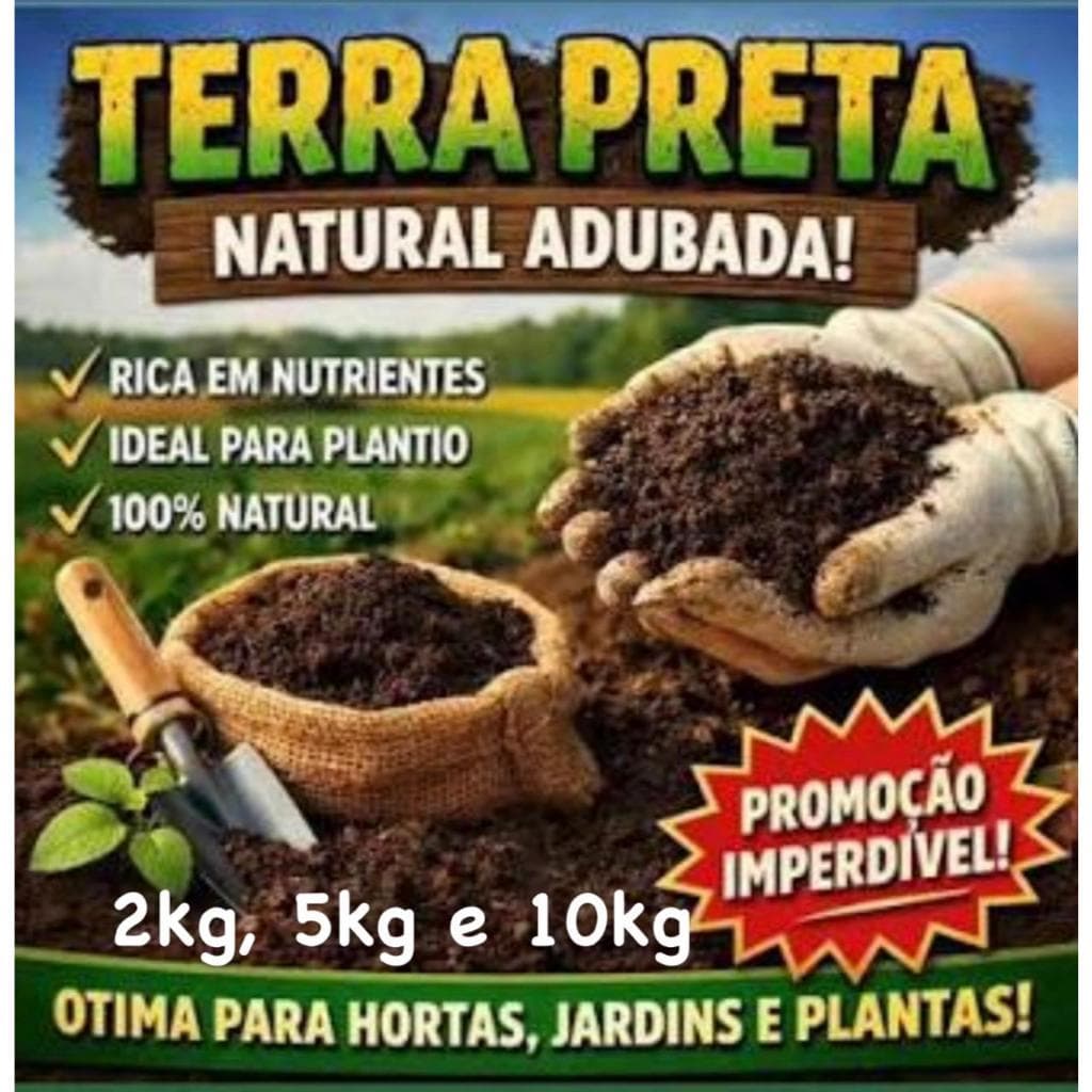 Terra Preta Adubada para Plantas – Solo Nutriente para Horta e Jardim – Fertilizante Orgânico