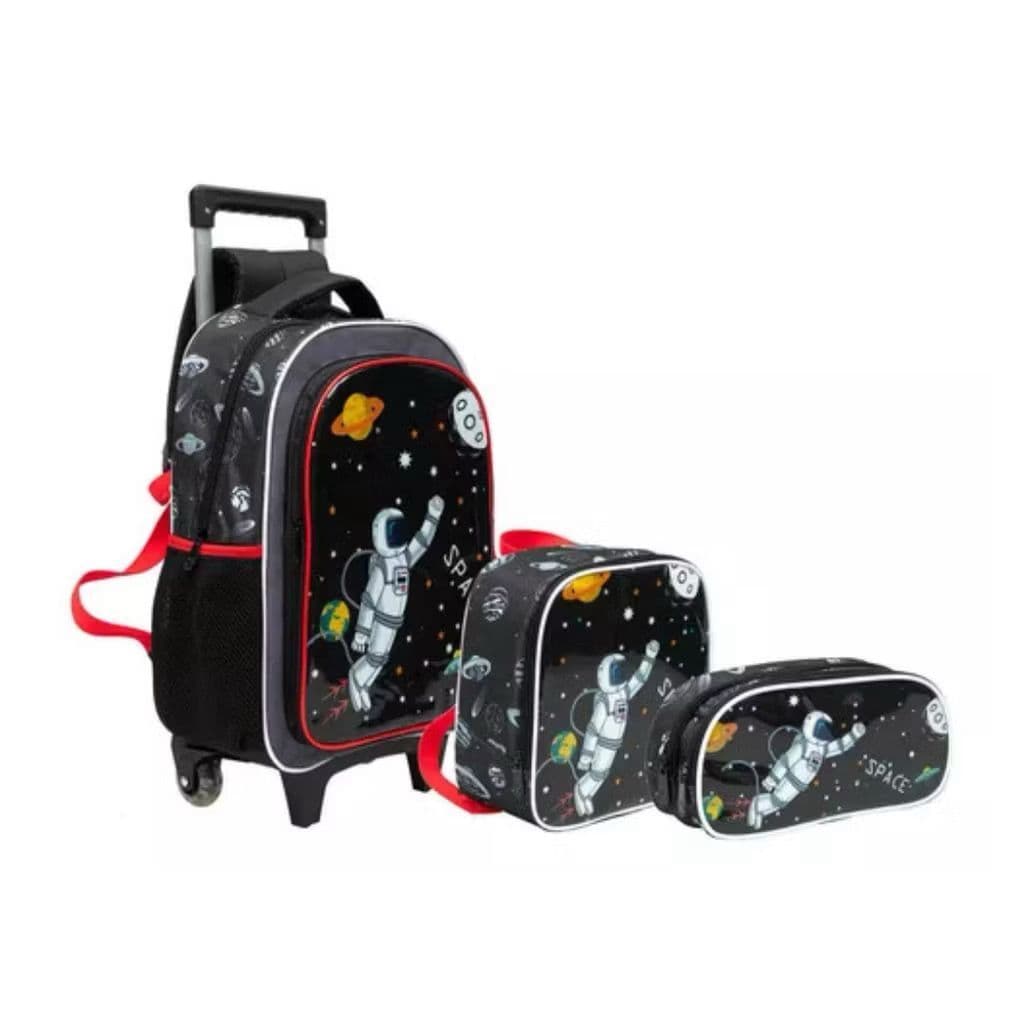 Kit Escolar Infantil NASA Astronauta – Mochila de Rodinhas, Lancheira e Estojo