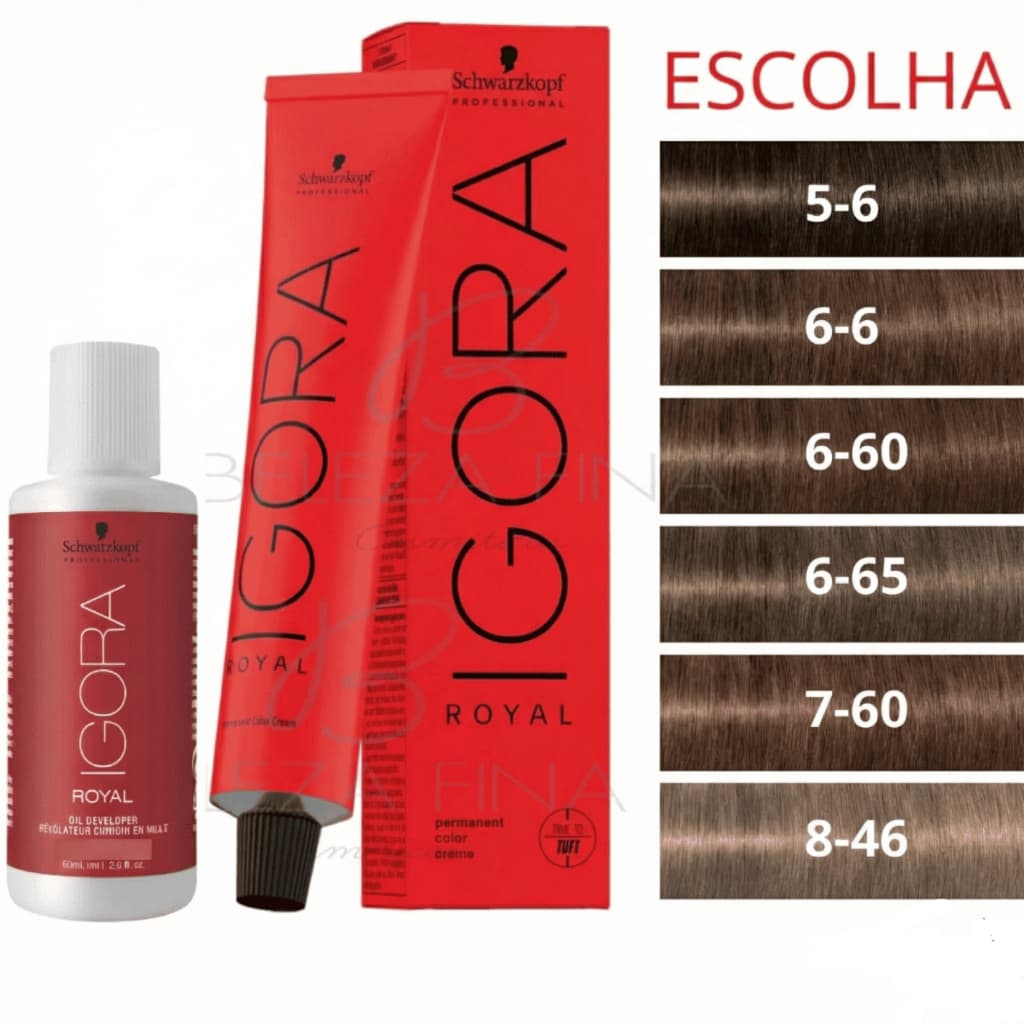 Coloração Tinta Igora Royal + Ox 60ml Tons Marrom Chocolate Mocha 5-68 6-65 6-6 7-65 8-60 - escolha