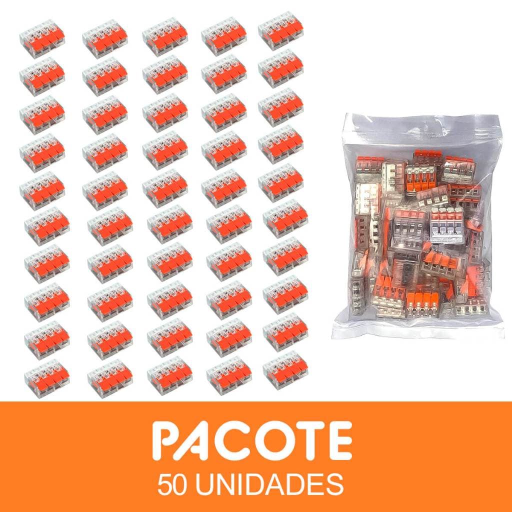 Kit 50 Peças Conectores 4 Vias De Emendas Rápida Fios Elétricos Instalação Elétrica