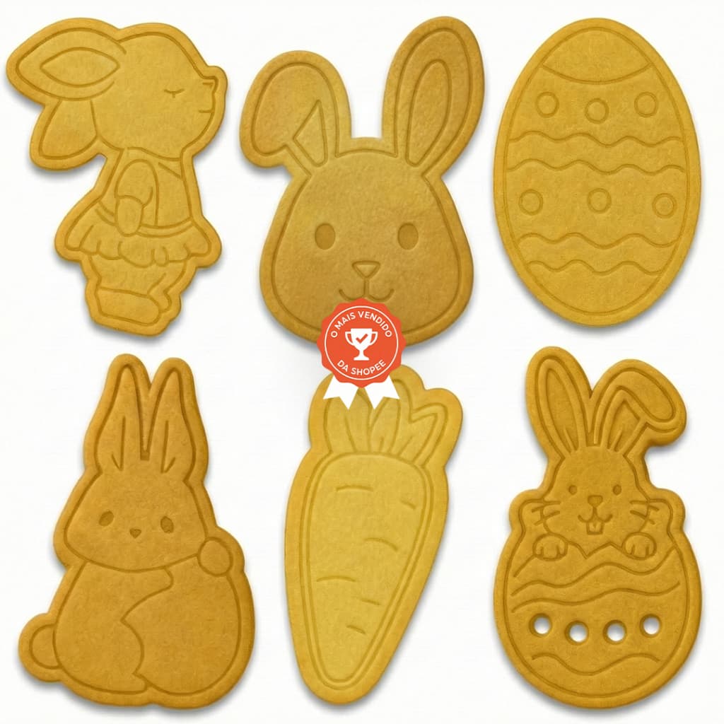 Kit c/6 Cortadores de Biscoito Páscoa Coelho Ovo Cenoura Confeitaria - Cortador Personalizado