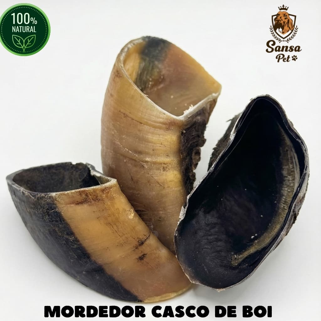Mordedor Casco de Boi 100% Natural Desidratado 3 Unidades Remove Tártaro Colágeno