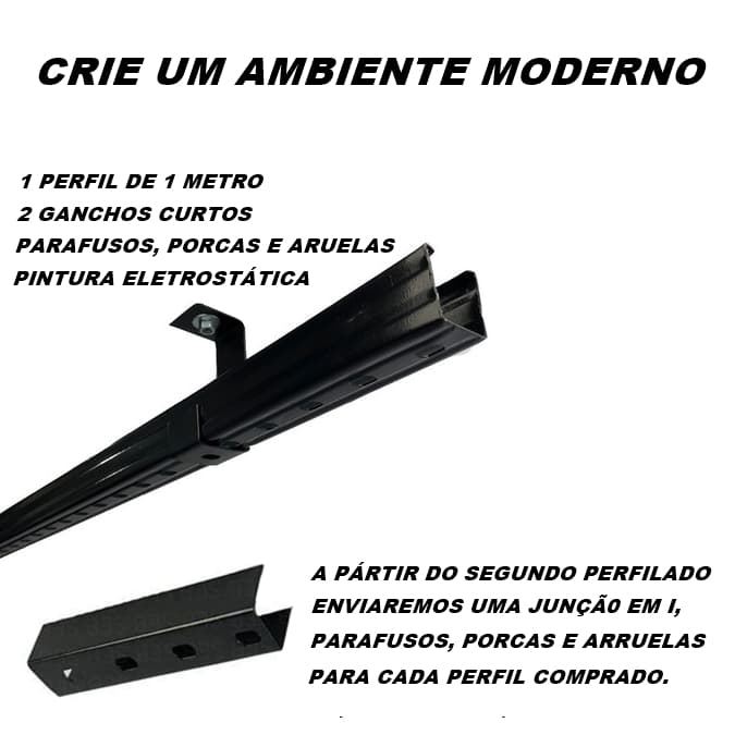 Perfilado 38/38 1 metro kit com gancho curto