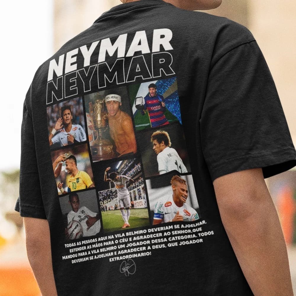 Camiseta Neymar Menino Ney Camisa Básica Personalizada Unissex Algodão 30.1 Premium Jogador