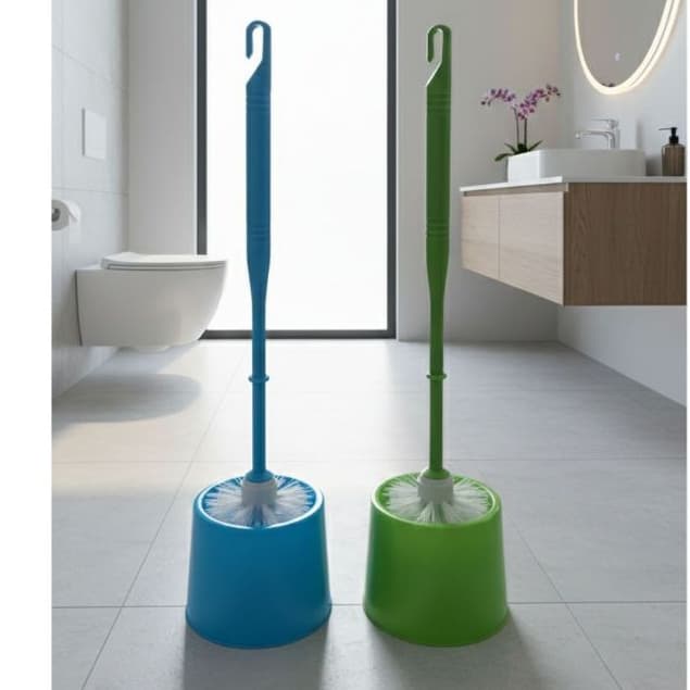 Escova Sanitária Para Banheiro Vaso Sanitário Plástico com Suporte 34cm verde azul