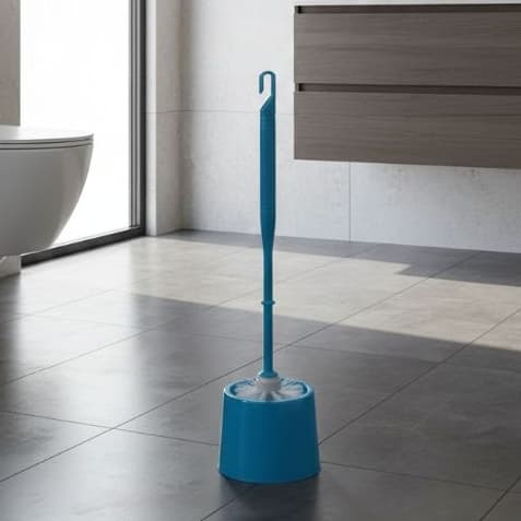 Escova Sanitária Para Banheiro Vaso Sanitário Plástico com Suporte 34cm Azul royal