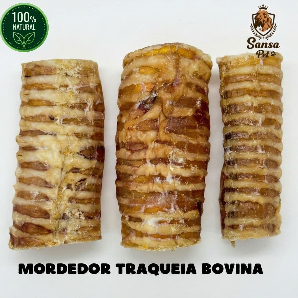 Mordedor Traqueia de Boi 100% Natural 3 Unidades Desidratado Saudável