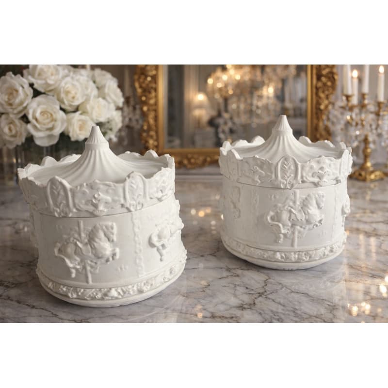 2 unidades Vaso gesso com cimento, porta joia grande Carrossel maternidade, lembranças, em cimento branco.