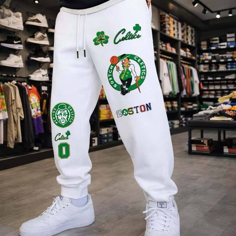 Calça Moletom Celtics Masculina Flanelada Estilo Basquete Americano Boston celtic 100% algodão caimento Perfeito