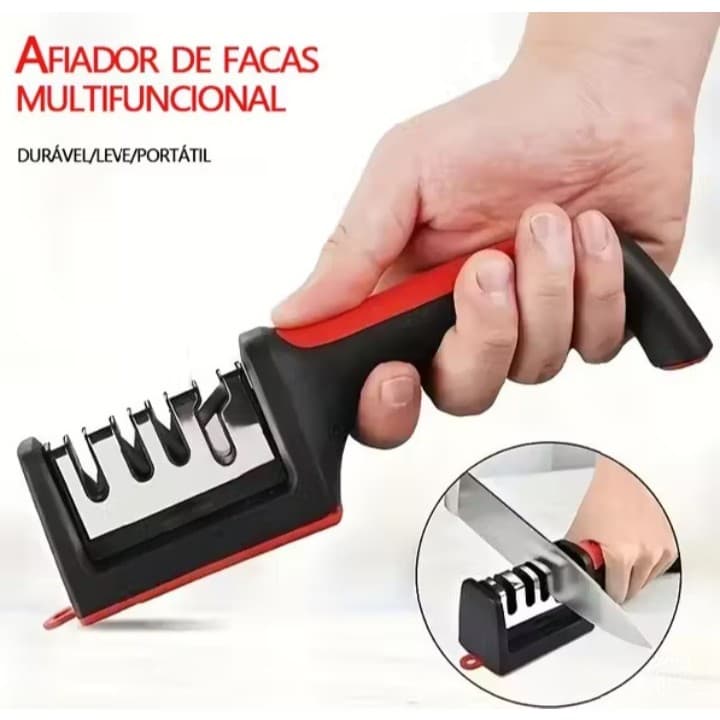Afiador de Faca Amolador Tesoura Profissional 4 em 1 Aço Inox Seguro com 4 Afiadores