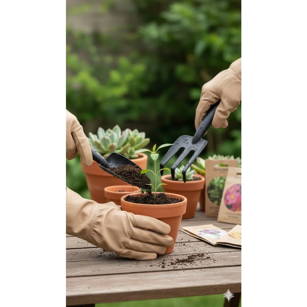 KIT JARDINAGEM 3 PEÇAS PRETO – PÁS E RASTELO RESISTENTES E LEVES