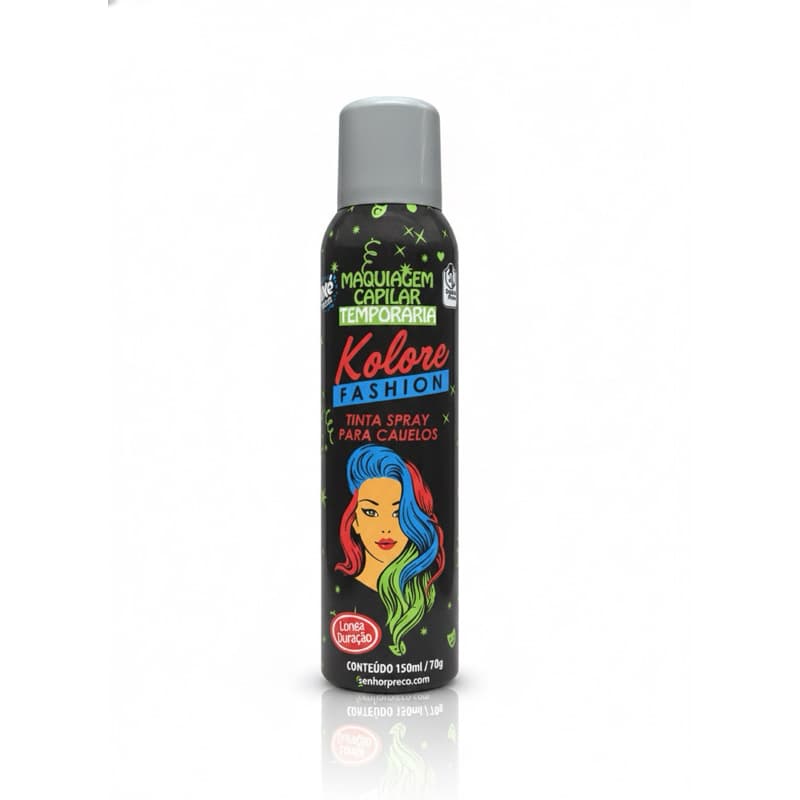 Tinta Cabelo Prata Temporária Kolore Fashion 150ml Spray Carnaval Festa Fantasia Halloween Colorida