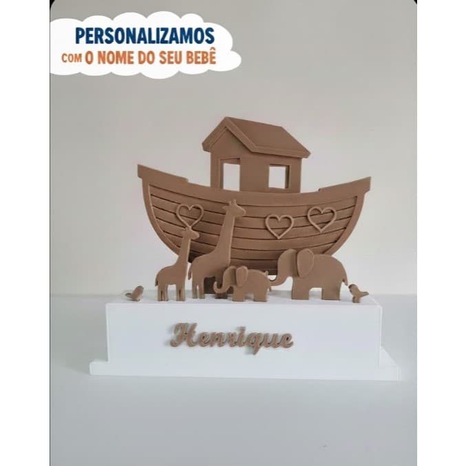 Enfeite Arca de Noé Personalizado Com Nome Decoração Quarto Bebê Infantil Cristão Presente Batizado Nascimento 3D