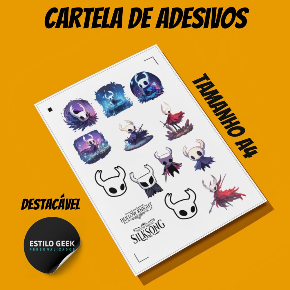 Adesivos Hollow Knight e Silksong Cartela Tamanho A4