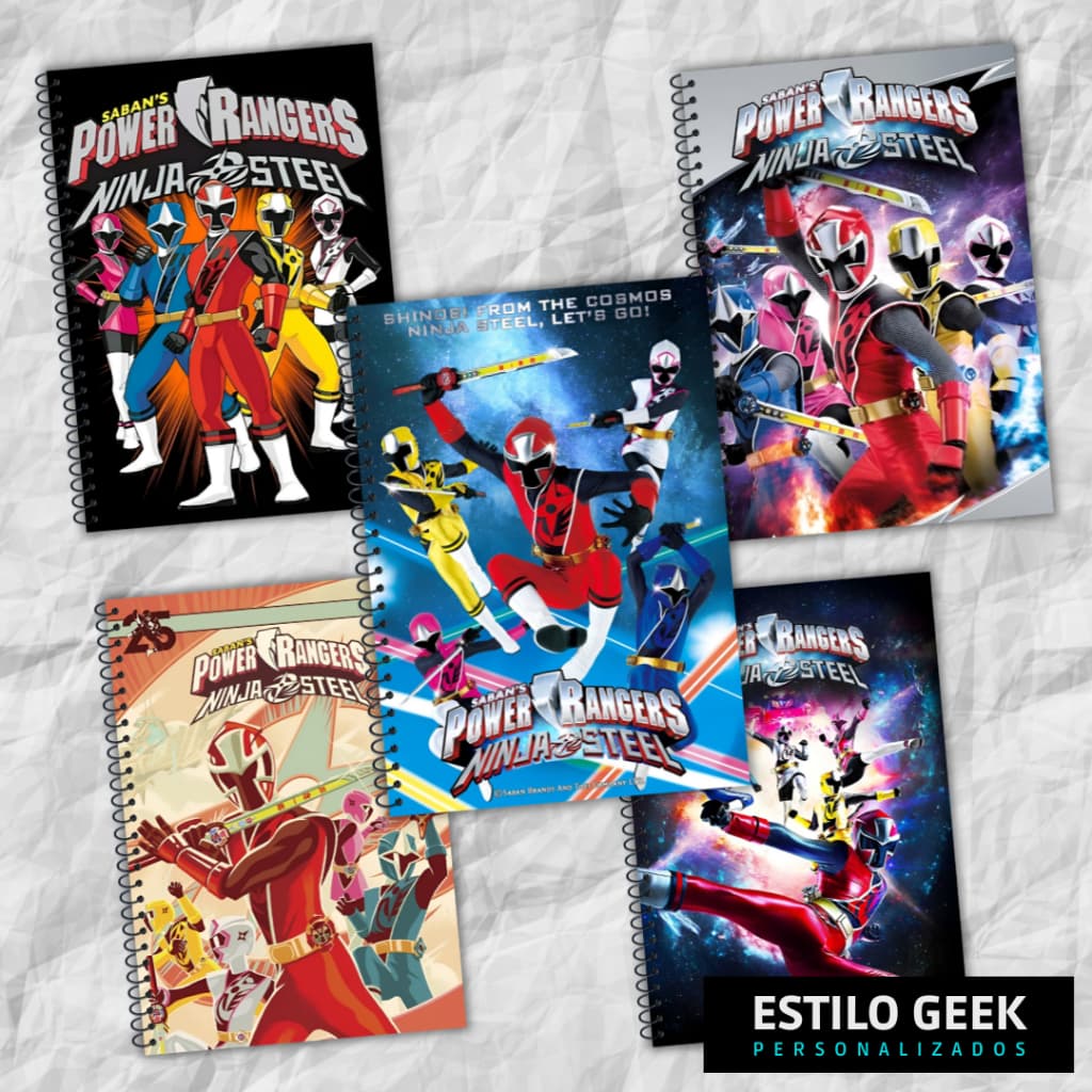 Kit 5 Cadernos Power Rangers Ninja Steel 1 matéria 80 e 10 matérias 160 folhas KIT com, 5 modelos