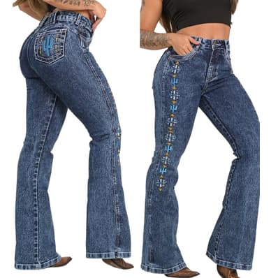 Calça Country Jeans Feminina Bordada Cintura Alta com Lycra linha PREMIUM