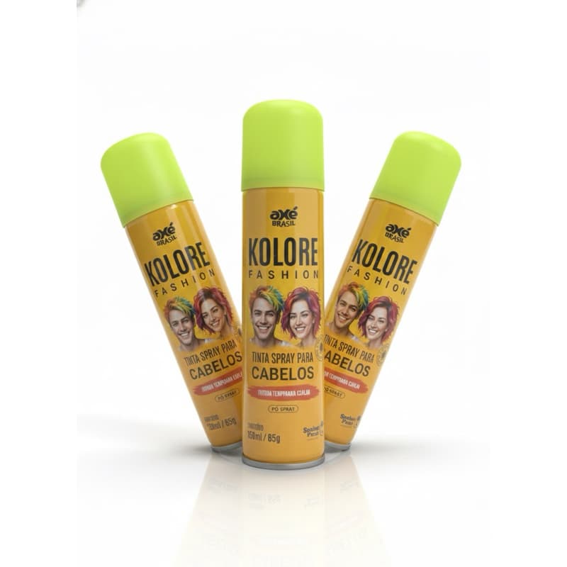 Kit 3 Tinta de Cabelo Spray Amarelo 150ml Kolore Fashion Temporária Carnaval Festa Fantasia Torcida