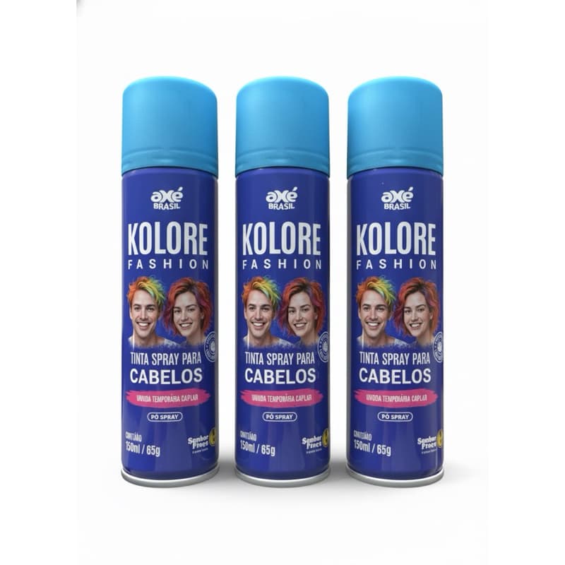 Kit 3 Tinta de Cabelo Spray Azul 150ml Kolore Fashion Temporária Carnaval Festa Fantasia Halloween