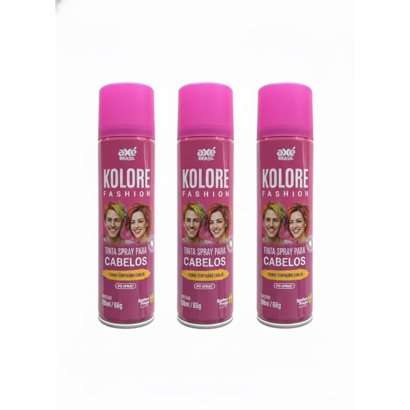 Kit 3 Tinta de Cabelo Spray Pink 150ml Kolore Fashion Temporária Carnaval Festa Fantasia Halloween