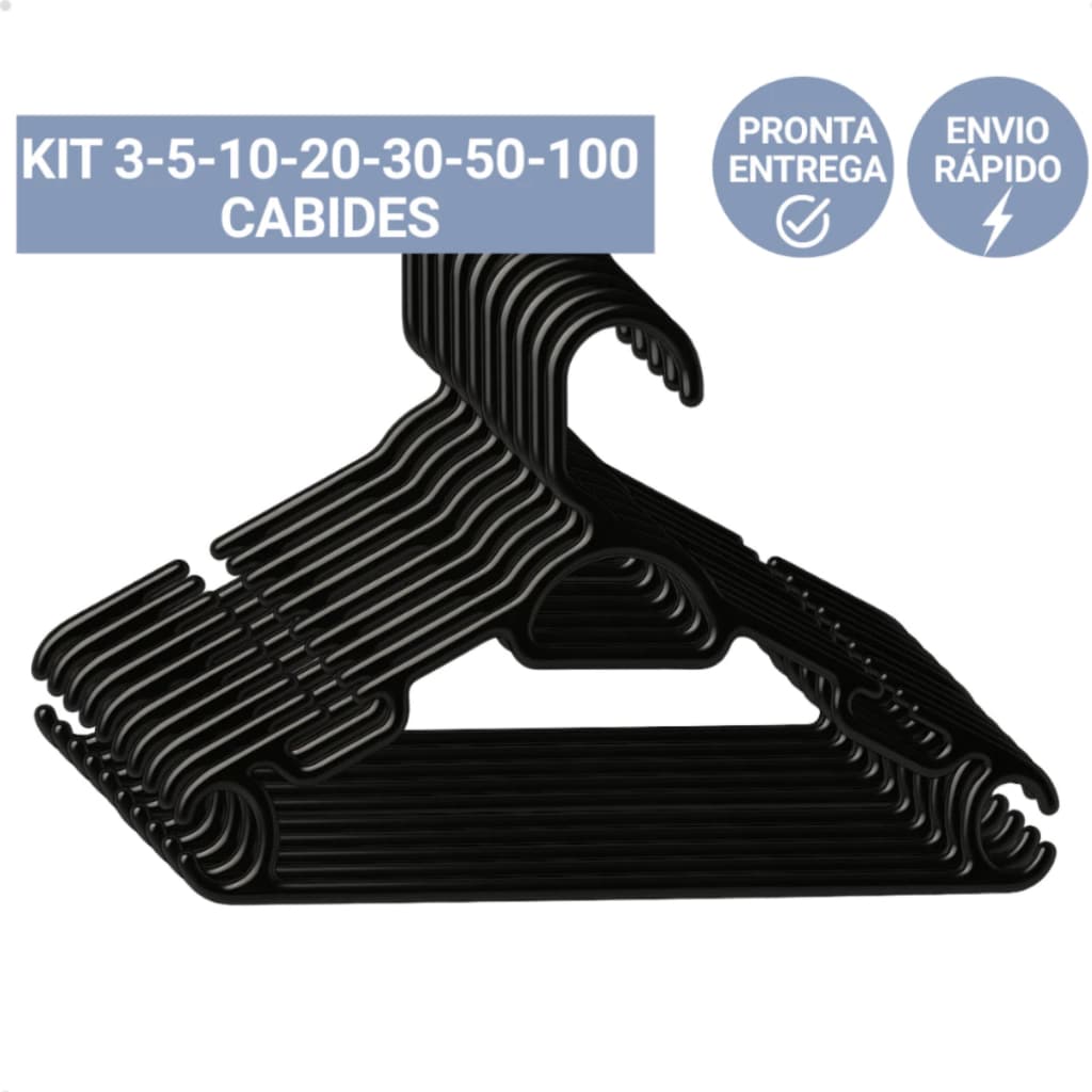 kit de 3 Cabide Preto Reforçado – Organização, Resistência e Estilo