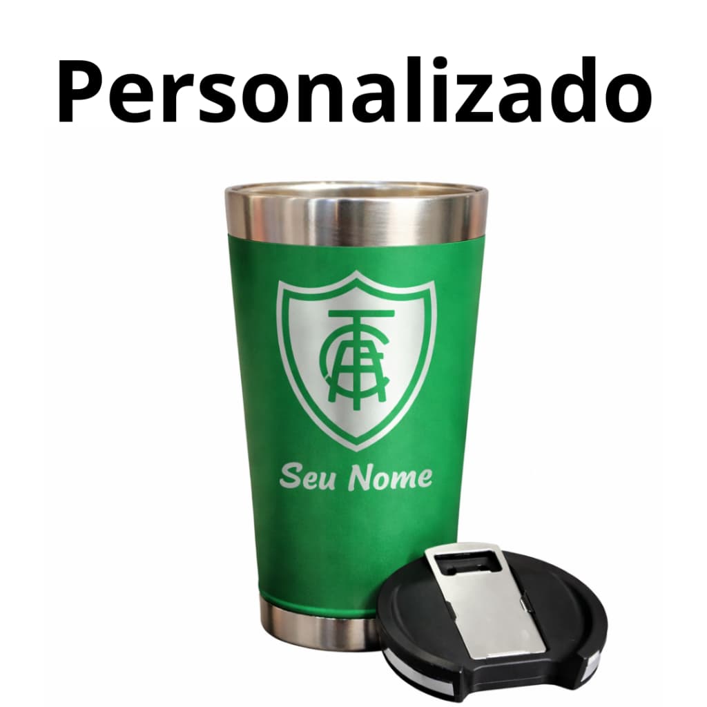 Copo Personalizado a Laser América Térmico Inox Com Tampa e Abridor 473 ml - Verde Bandeira