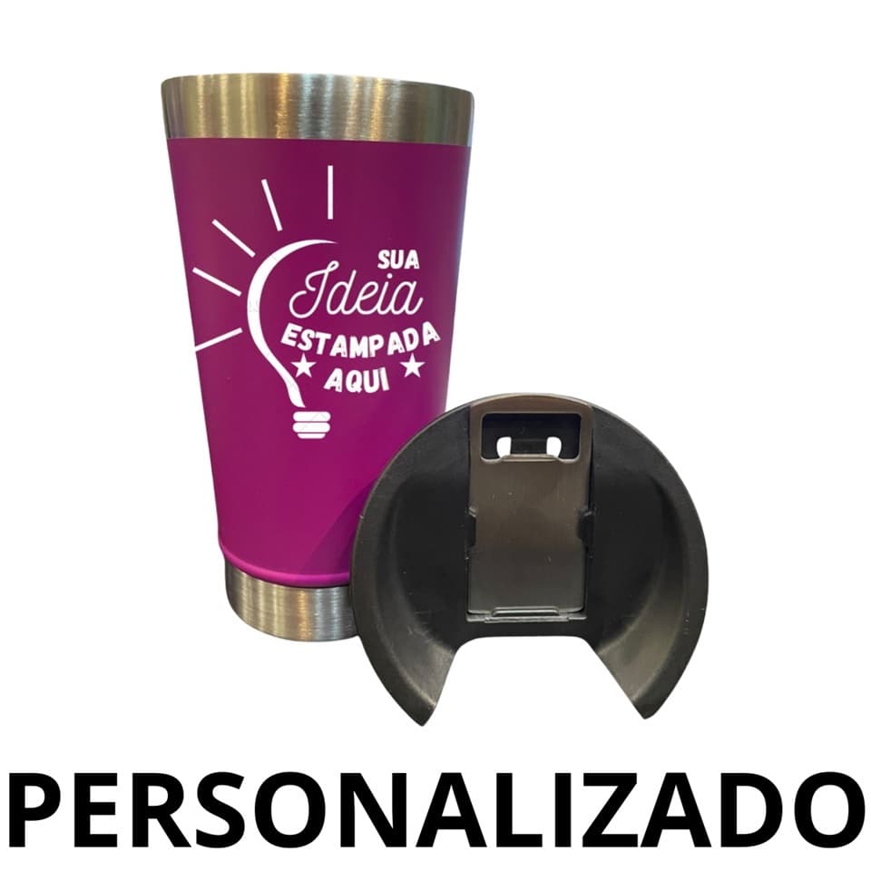 Personalizado - Copo Térmico Inox com TAMPA e ABRIDOR (473 ml) - Roxo